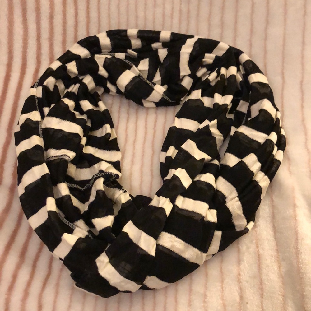 Black and White Striped Infinity Scarf
